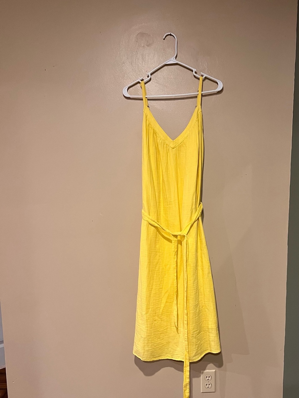 Gap Womens L Sleeveless V Neck Mido Dress Belted Gauze In Aurora Yellow NWT